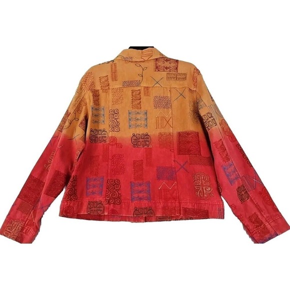 Coldwater Creek~Woman Sz. XL~Orange/Red Cotton Button-Up Boho Jacket Embroidered - Picture 6 of 9